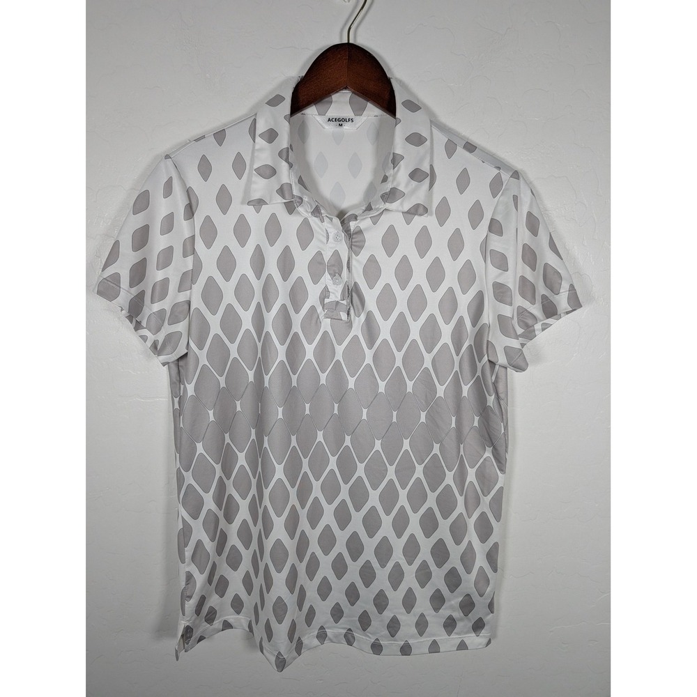 Acegolfs Polo Shirt‎ Womens Medium Diamond Pattern Golf Performance Lightweight
